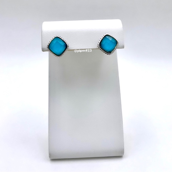 EUC Judith Ripka JR TWO Sterling Silver 18K Gold Turquoise Doublet Stud Earrings - Picture 9 of 11